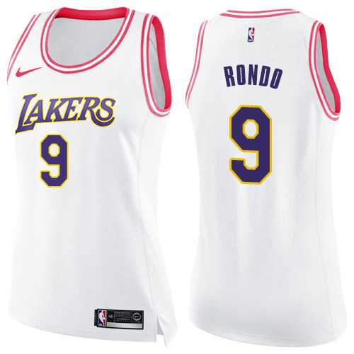 Women's Nike Los Angeles Lakers #9 Rajon Rondo White Pink NBA Swingman Fashion Jersey