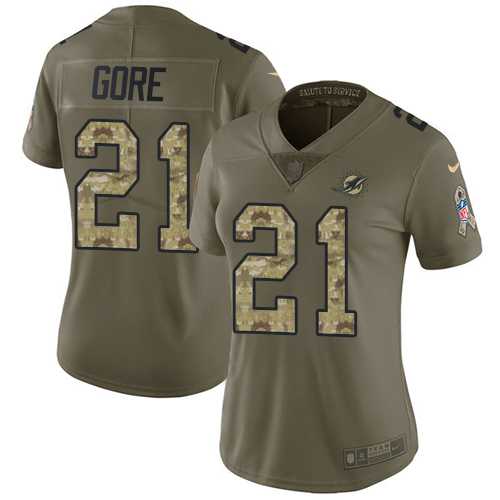Women's Nike Miami Dolphins #21 Frank Gore Olive Camo Stitched NFL Limited 2017 Salute to Service Jersey