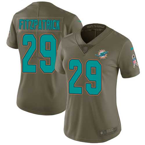 Women's Nike Miami Dolphins #29 Minkah Fitzpatrick Olive Stitched NFL Limited 2017 Salute to Service Jersey