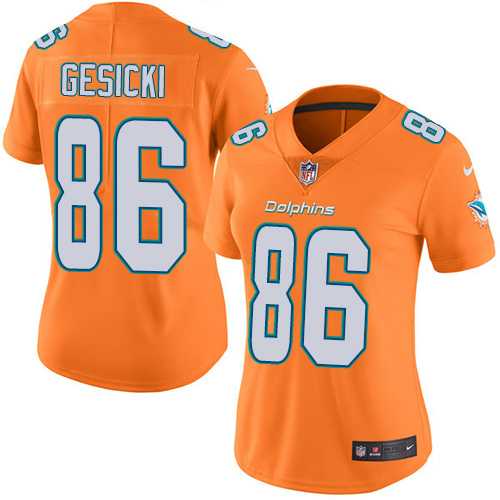 Women's Nike Miami Dolphins #86 Mike Gesicki Orange Stitched NFL Limited Rush Jersey