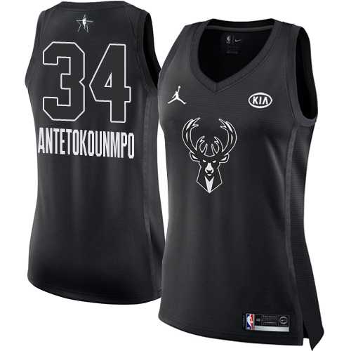Women's Nike Milwaukee Bucks #34 Giannis Antetokounmpo Black NBA Jordan Swingman 2018 All-Star Game Jersey