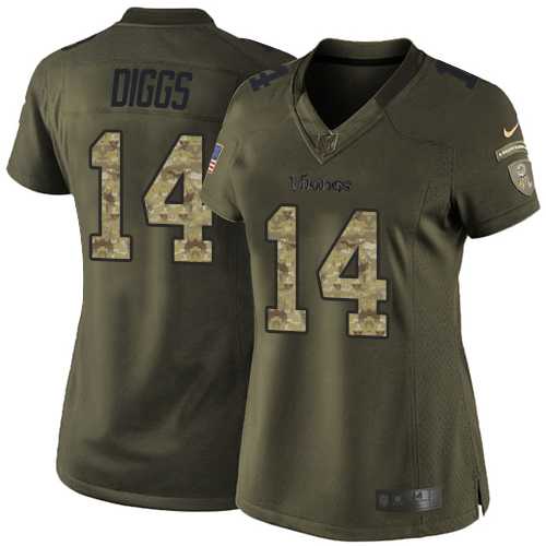 Women's Nike Minnesota Vikings #14 Stefon Diggs Green Stitched NFL Limited 2015 Salute to Service Jersey