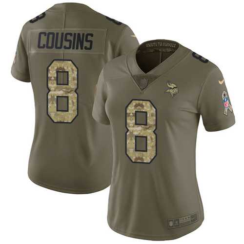 Women's Nike Minnesota Vikings #8 Kirk Cousins Olive Camo Stitched NFL Limited 2017 Salute to Service Jersey