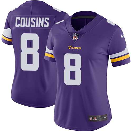 Women's Nike Minnesota Vikings #8 Kirk Cousins Purple Team Color Stitched NFL Vapor Untouchable Limited Jersey