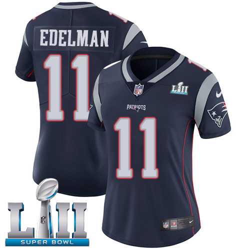 Women's Nike New England Patriots #11 Julian Edelman Navy Blue Team Color Super Bowl LII Stitched NFL Vapor Untouchable Limited Jersey