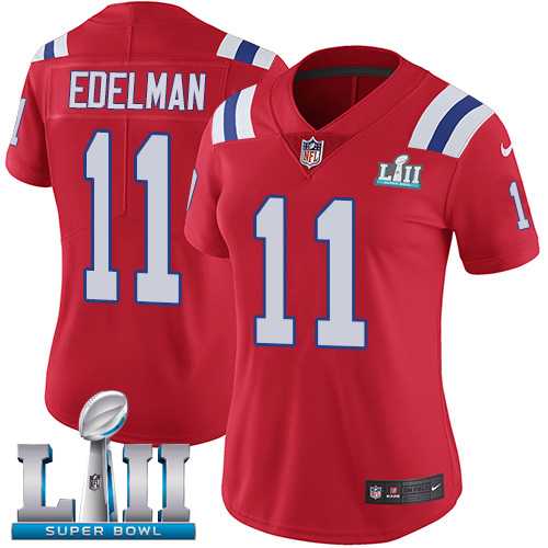 Women's Nike New England Patriots #11 Julian Edelman Red Alternate Super Bowl LII Stitched NFL Vapor Untouchable Limited Jersey
