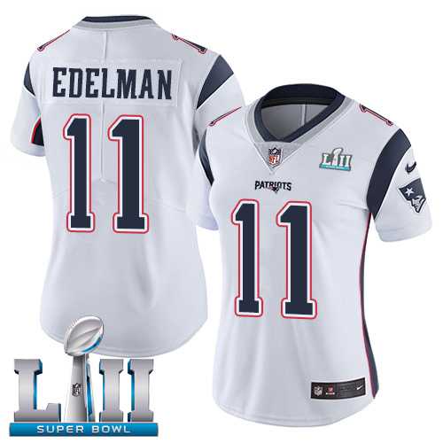 Women's Nike New England Patriots #11 Julian Edelman White Super Bowl LII Stitched NFL Vapor Untouchable Limited Jersey