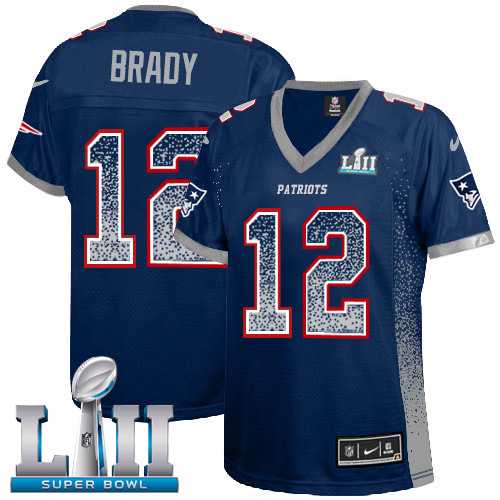 Women's Nike New England Patriots #12 Tom Brady Navy Blue Team Color Super Bowl LII Stitched NFL Elite Drift Fashion Jersey