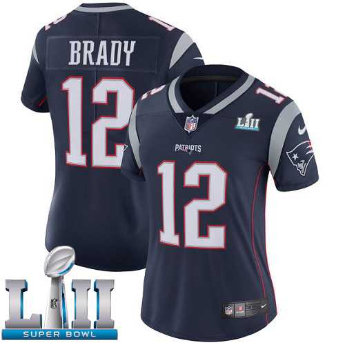 Women's Nike New England Patriots #12 Tom Brady Navy Blue Team Color Super Bowl LII Stitched NFL Vapor Untouchable Limited Jersey