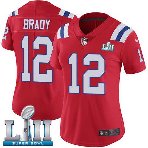 Women's Nike New England Patriots #12 Tom Brady Red Alternate Super Bowl LII Stitched NFL Vapor Untouchable Limited Jersey