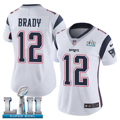 Women's Nike New England Patriots #12 Tom Brady White Super Bowl LII Stitched NFL Vapor Untouchable Limited Jersey