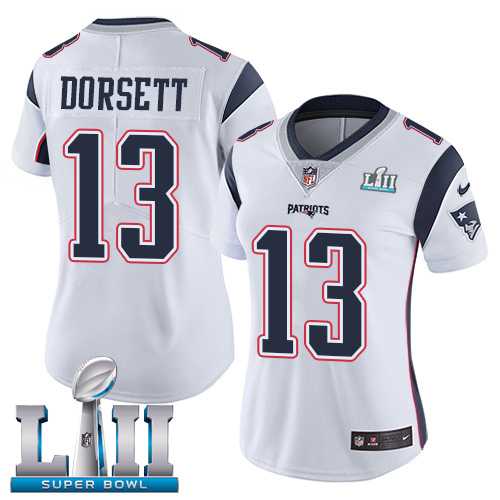 Women's Nike New England Patriots #13 Phillip Dorsett White Super Bowl LII Stitched NFL Vapor Untouchable Limited Jersey