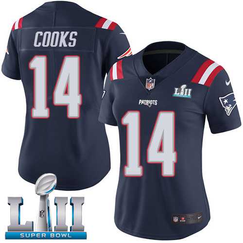 Women's Nike New England Patriots #14 Brandin Cooks Navy Blue Super Bowl LII Stitched NFL Limited Rush Jersey
