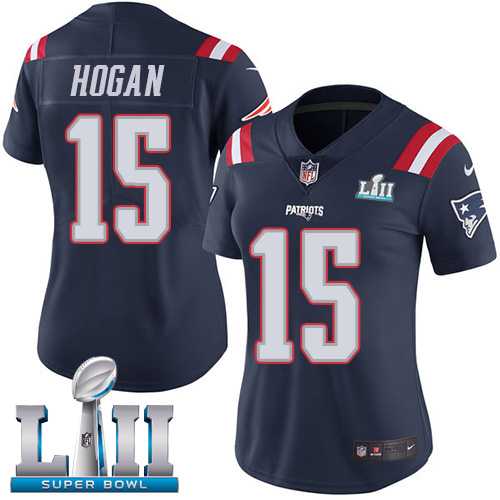 Women's Nike New England Patriots #15 Chris Hogan Navy Blue Super Bowl LII Stitched NFL Limited Rush Jersey