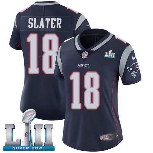 Women's Nike New England Patriots #18 Matt Slater Navy Blue Team Color Super Bowl LII Stitched NFL Vapor Untouchable Limited Jersey