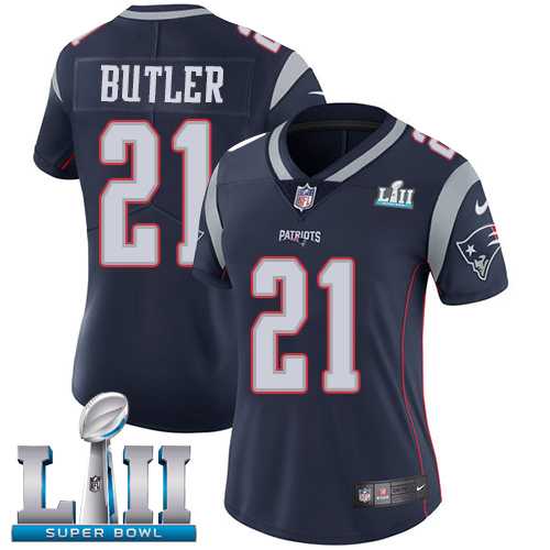 Women's Nike New England Patriots #21 Malcolm Butler Navy Blue Team Color Super Bowl LII Stitched NFL Vapor Untouchable Limited Jersey