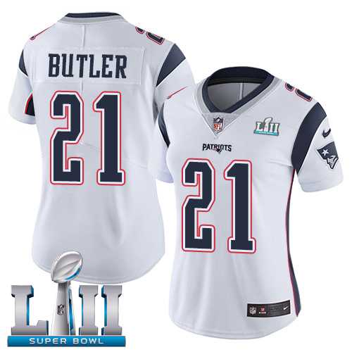 Women's Nike New England Patriots #21 Malcolm Butler White Super Bowl LII Stitched NFL Vapor Untouchable Limited Jersey