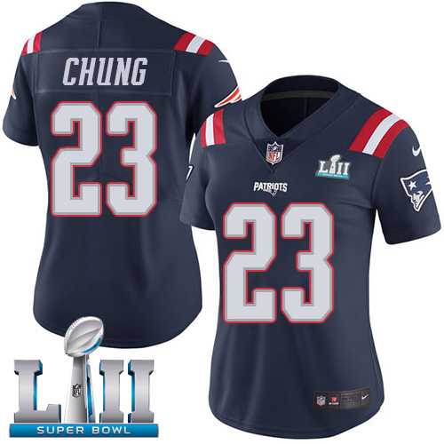 Women's Nike New England Patriots #23 Patrick Chung Navy Blue Super Bowl LII Stitched NFL Limited Rush Jersey