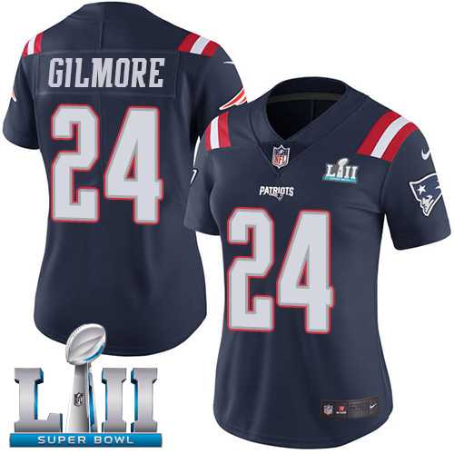 Women's Nike New England Patriots #24 Stephon Gilmore Navy Blue Super Bowl LII Stitched NFL Limited Rush Jersey