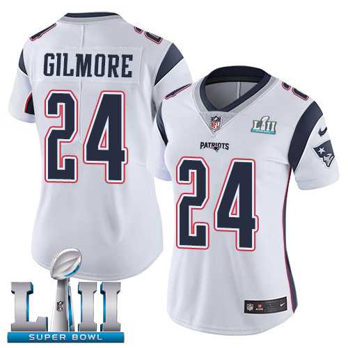 Women's Nike New England Patriots #24 Stephon Gilmore White Super Bowl LII Stitched NFL Vapor Untouchable Limited Jersey