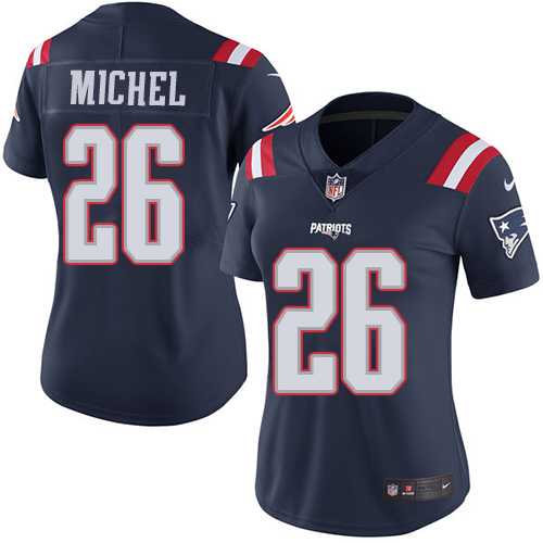 Women's Nike New England Patriots #26 Sony Michel Navy Blue Stitched NFL Limited Rush Jersey