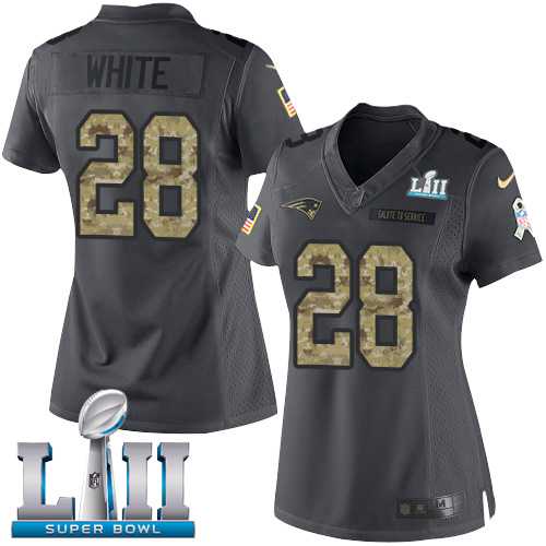 Women's Nike New England Patriots #28 James White Black Super Bowl LII Stitched NFL Limited 2016 Salute to Service Jersey