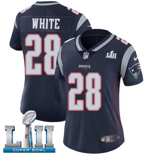 Women's Nike New England Patriots #28 James White Navy Blue Team Color Super Bowl LII Stitched NFL Vapor Untouchable Limited Jersey