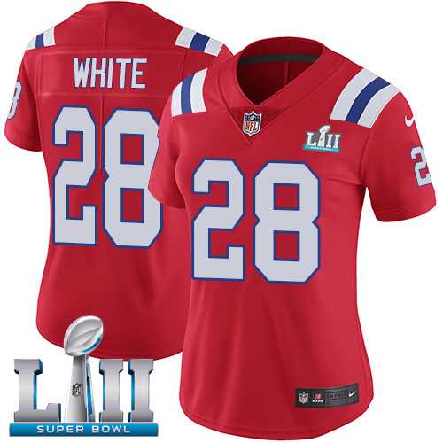 Women's Nike New England Patriots #28 James White Red Alternate Super Bowl LII Stitched NFL Vapor Untouchable Limited Jersey