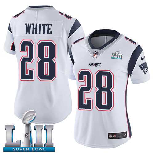 Women's Nike New England Patriots #28 James White White Super Bowl LII Stitched NFL Vapor Untouchable Limited Jersey