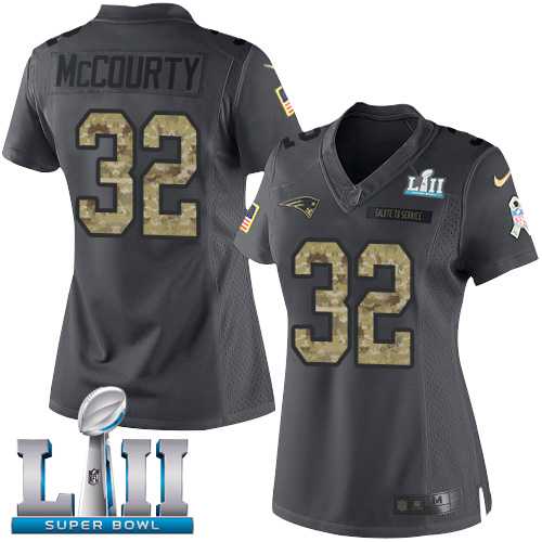 Women's Nike New England Patriots #32 Devin McCourty Black Super Bowl LII Stitched NFL Limited 2016 Salute to Service Jersey
