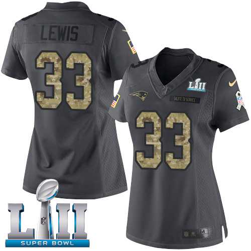 Women's Nike New England Patriots #33 Dion Lewis Black Super Bowl LII Stitched NFL Limited 2016 Salute to Service Jersey