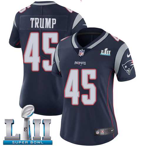 Women's Nike New England Patriots #45 Donald Trump Navy Blue Team Color Super Bowl LII Stitched NFL Vapor Untouchable Limited Jersey
