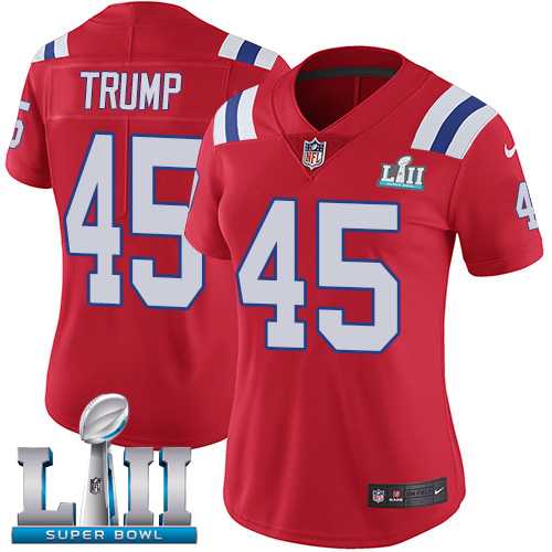 Women's Nike New England Patriots #45 Donald Trump Red Alternate Super Bowl LII Stitched NFL Vapor Untouchable Limited Jersey