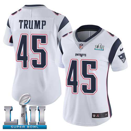 Women's Nike New England Patriots #45 Donald Trump White Super Bowl LII Stitched NFL Vapor Untouchable Limited Jersey