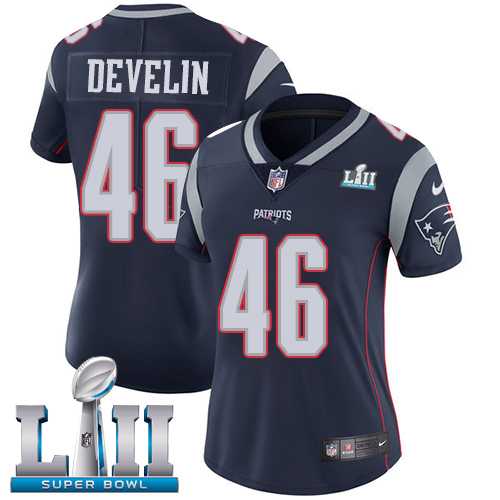 Women's Nike New England Patriots #46 James Develin Navy Blue Team Color Super Bowl LII Stitched NFL Vapor Untouchable Limited Jersey