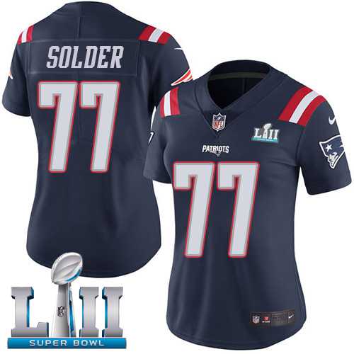 Women's Nike New England Patriots #77 Nate Solder Navy Blue Super Bowl LII Stitched NFL Limited Rush Jersey