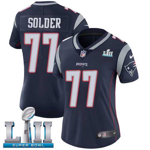 Women's Nike New England Patriots #77 Nate Solder Navy Blue Team Color Super Bowl LII Stitched NFL Vapor Untouchable Limited Jersey
