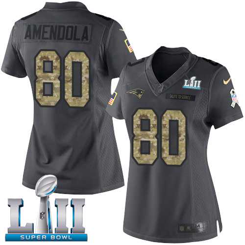 Women's Nike New England Patriots #80 Danny Amendola Black Super Bowl LII Stitched NFL Limited 2016 Salute to Service Jersey