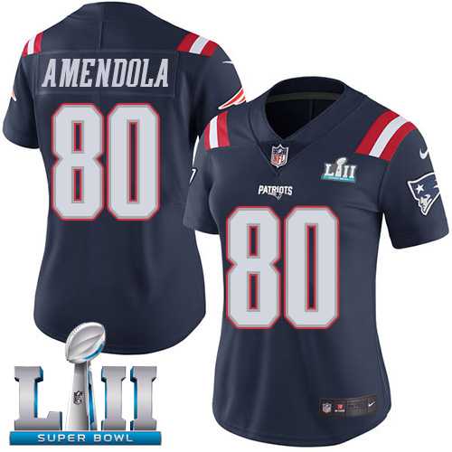 Women's Nike New England Patriots #80 Danny Amendola Navy Blue Super Bowl LII Stitched NFL Limited Rush Jersey