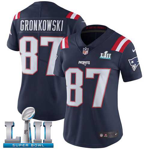 Women's Nike New England Patriots #87 Rob Gronkowski Navy Blue Super Bowl LII Stitched NFL Limited Rush Jersey