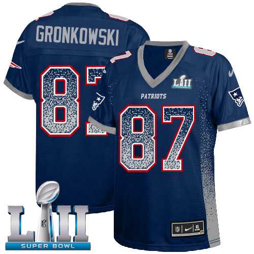 Women's Nike New England Patriots #87 Rob Gronkowski Navy Blue Team Color Super Bowl LII Stitched NFL Elite Drift Fashion Jersey