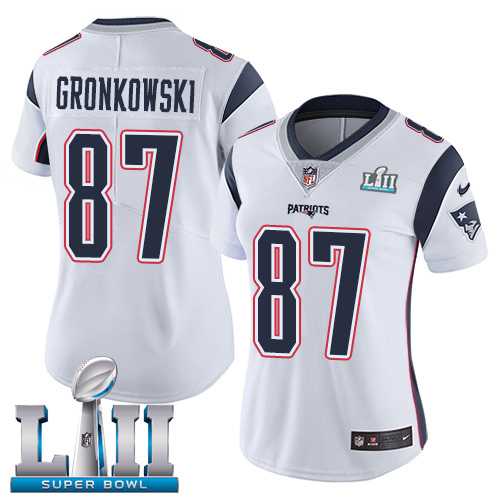 Women's Nike New England Patriots #87 Rob Gronkowski White Super Bowl LII Stitched NFL Vapor Untouchable Limited Jersey