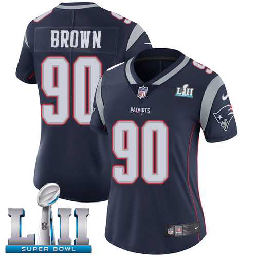 Women's Nike New England Patriots #90 Malcom Brown Navy Blue Team Color Super Bowl LII Stitched NFL Vapor Untouchable Limited Jersey