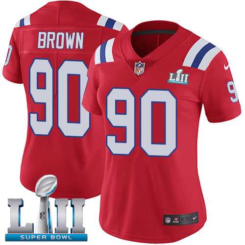 Women's Nike New England Patriots #90 Malcom Brown Red Alternate Super Bowl LII Stitched NFL Vapor Untouchable Limited Jersey