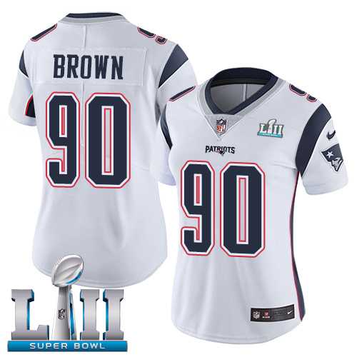 Women's Nike New England Patriots #90 Malcom Brown White Super Bowl LII Stitched NFL Vapor Untouchable Limited Jersey