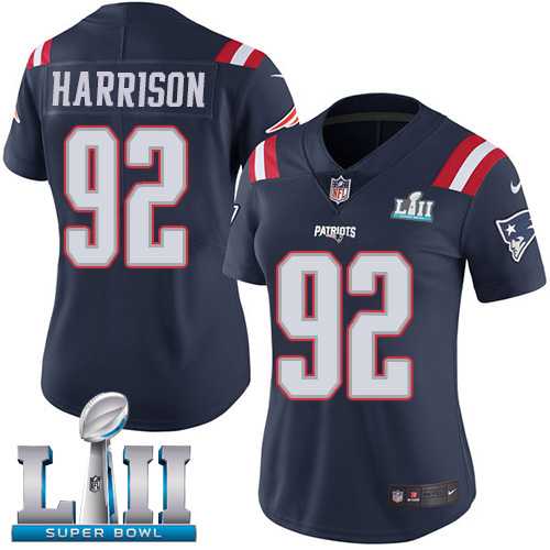 Women's Nike New England Patriots #92 James Harrison Navy Blue Super Bowl LII Stitched NFL Limited Rush Jersey