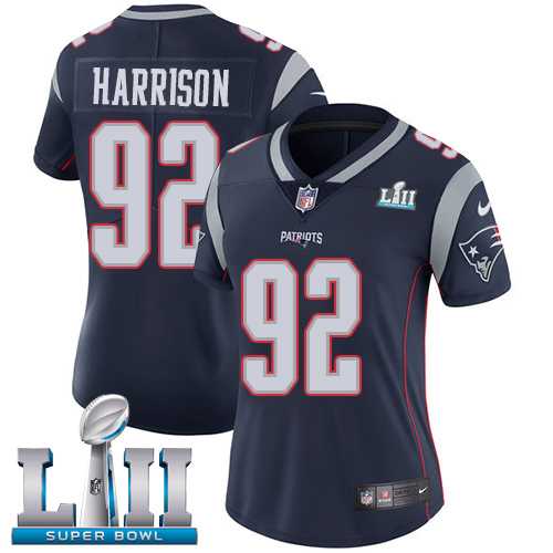 Women's Nike New England Patriots #92 James Harrison Navy Blue Team Color Super Bowl LII Stitched NFL Vapor Untouchable Limited Jersey