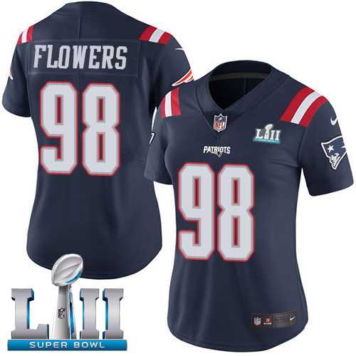 Women's Nike New England Patriots #98 Trey Flowers Navy Blue Super Bowl LII Stitched NFL Limited Rush Jersey