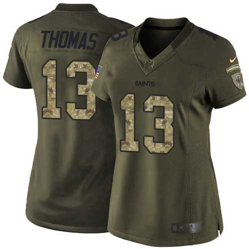 Women's Nike New Orleans Saints #13 Michael Thomas Green Stitched NFL Limited 2015 Salute to Service Jersey