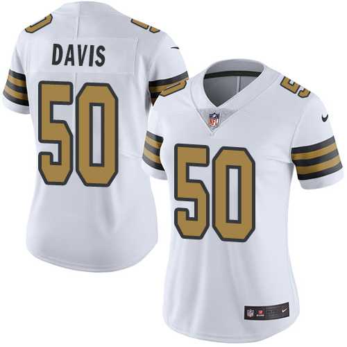 Women's Nike New Orleans Saints #50 DeMario Davis White Stitched NFL Limited Rush Jersey